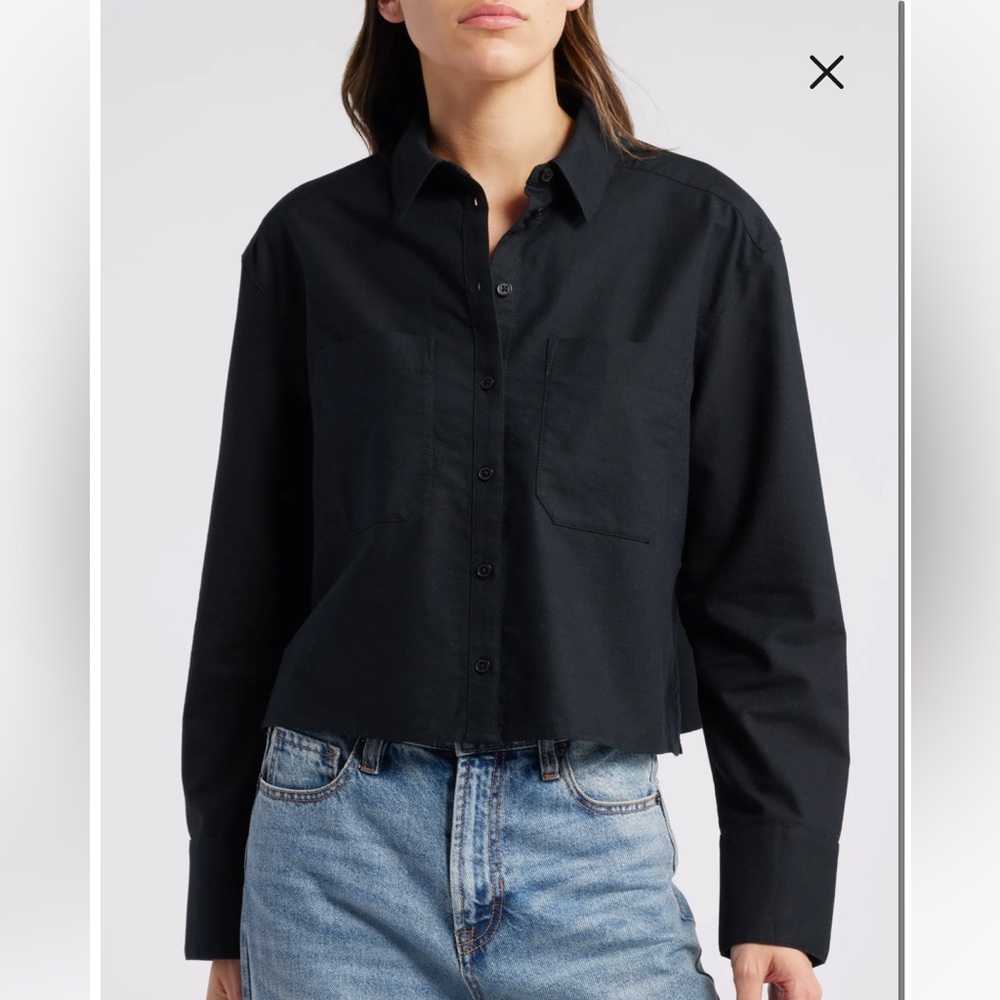 TREASURE & BOND Boxy Oxford Button-Up Shirt - Black - XS